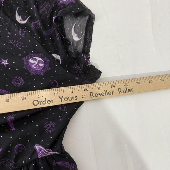 Hot Topic Dress Goth Medium Black Purple Mesh Celestial Space Sun Moon Stars - Picture 6 of 7